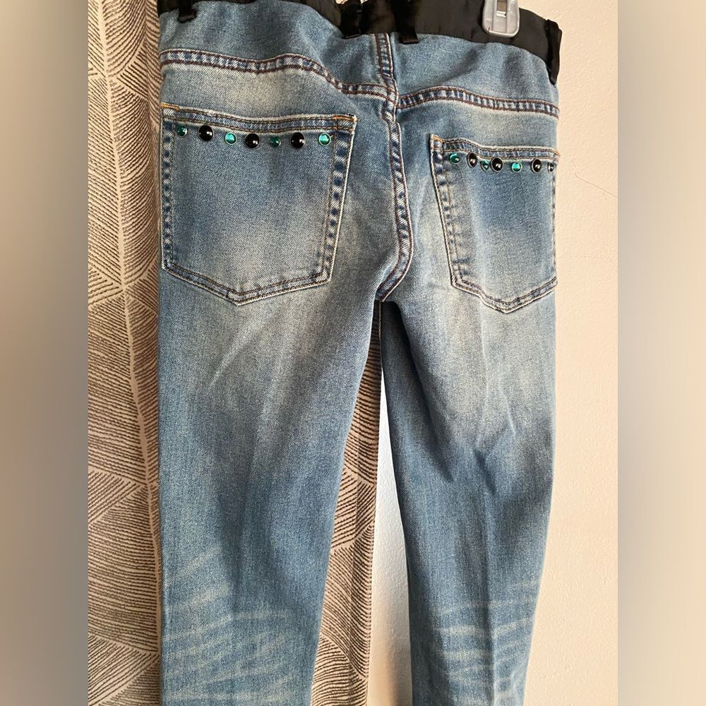 UNDERCOVER Ripped Takahashi Shield Jeans Skinny Rhinestone Rare Sz 0 - Picture 4 of 14